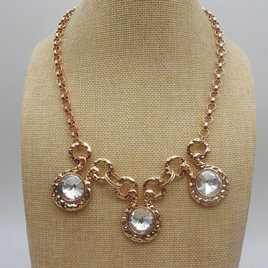 Vintage - Gold Crystal Round Pendant Necklace