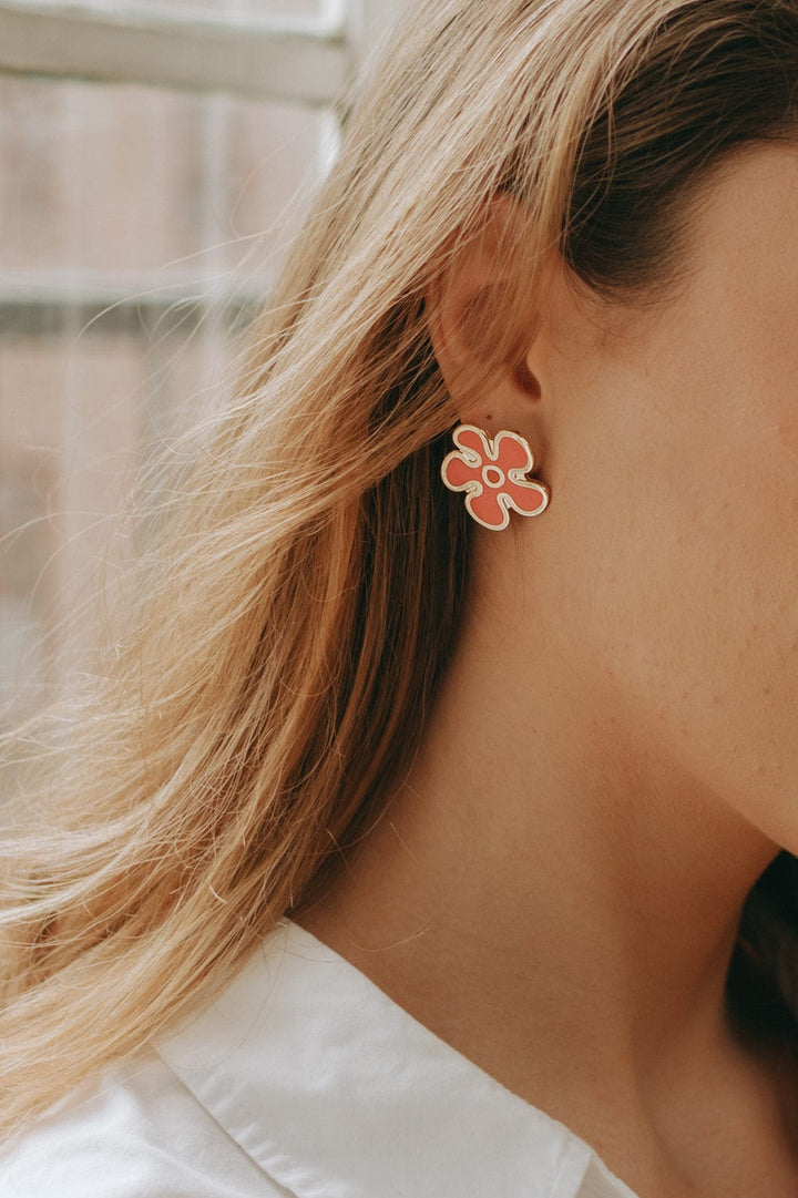 Coral Pink Floral Earrings