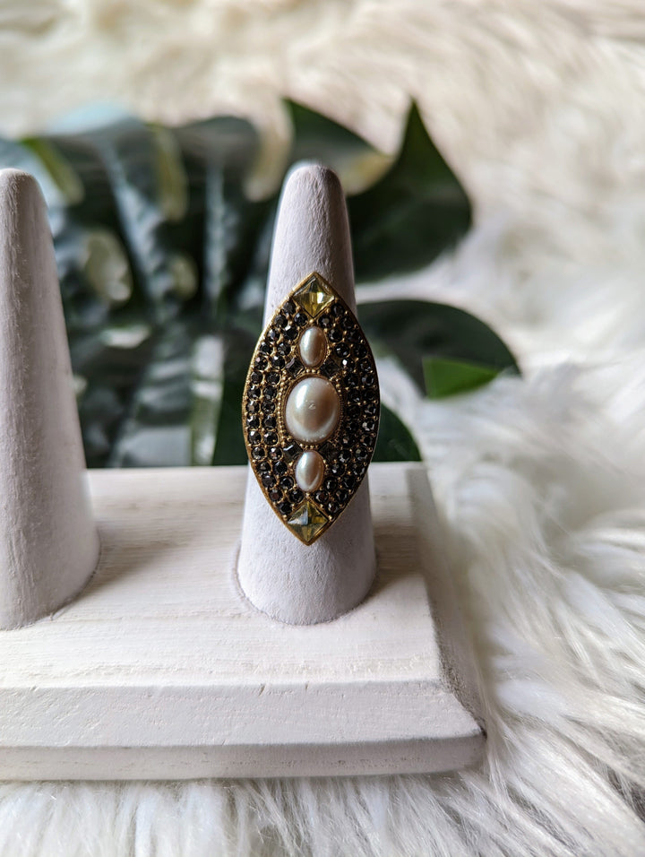 Vintage - Marquis Stone & Pearl Ring