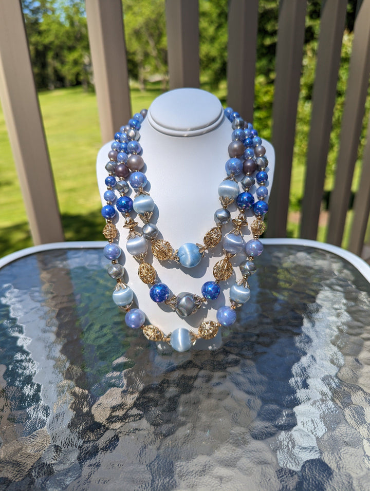 Vintage - 3-Layer Beaded Necklace
