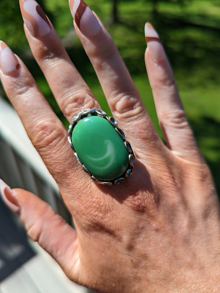 Vintage - Green Stone Silver Ring