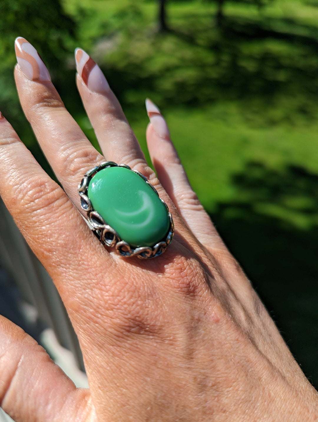 Vintage - Green Stone Silver Ring