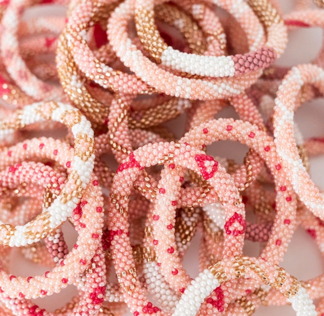 Kids' Pink Beaded Roll-On Handmade Bracelets