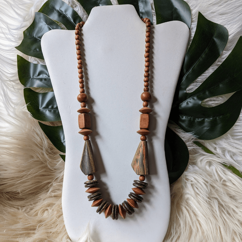 Vintage - Boho Wood Bead Necklace