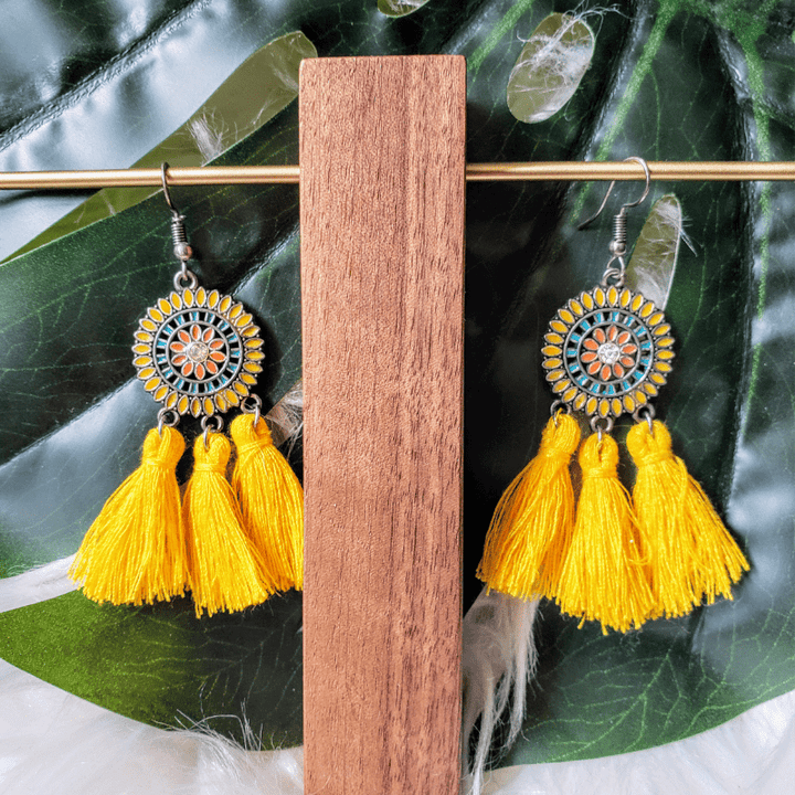 yellow tassel earrings