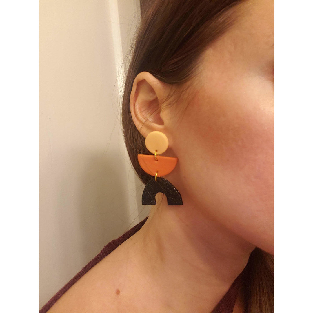 black and brown polymer clay earrings