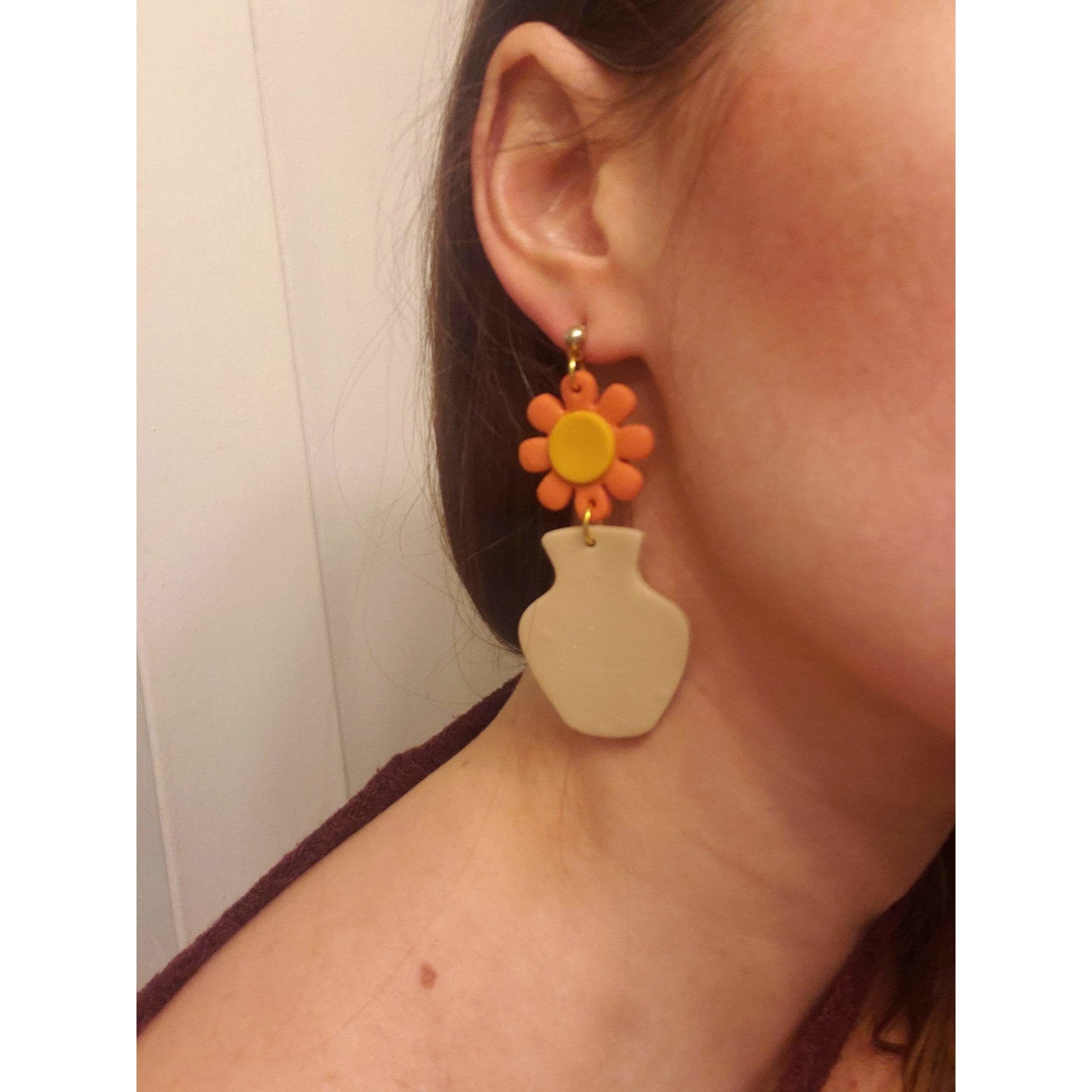 thumbnail image 2 of Funky Terra Cotta Flower Pot Earrings - Handmade Garden Planter Charms 2 of 6