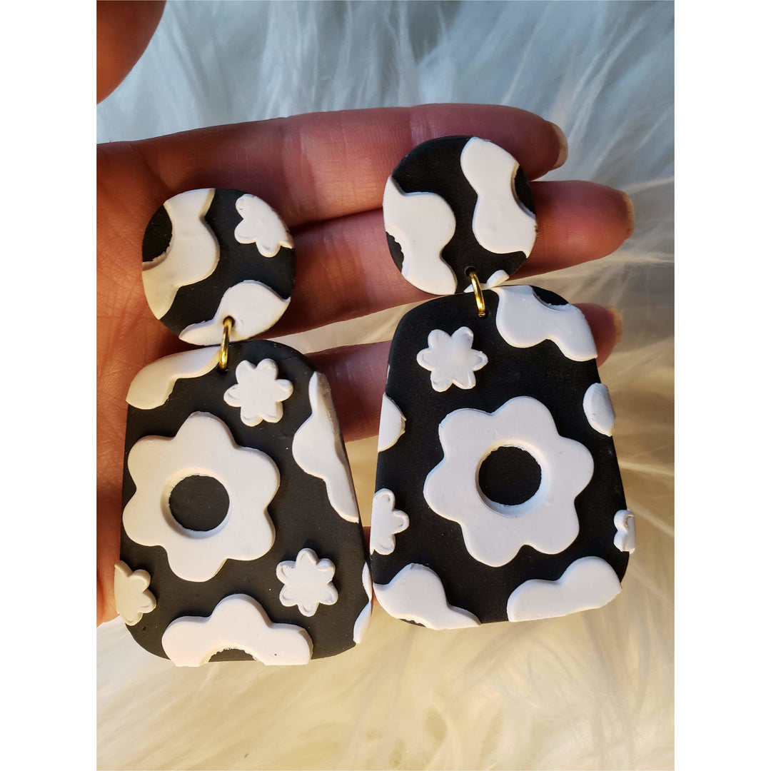 black and white polymer clay earrings