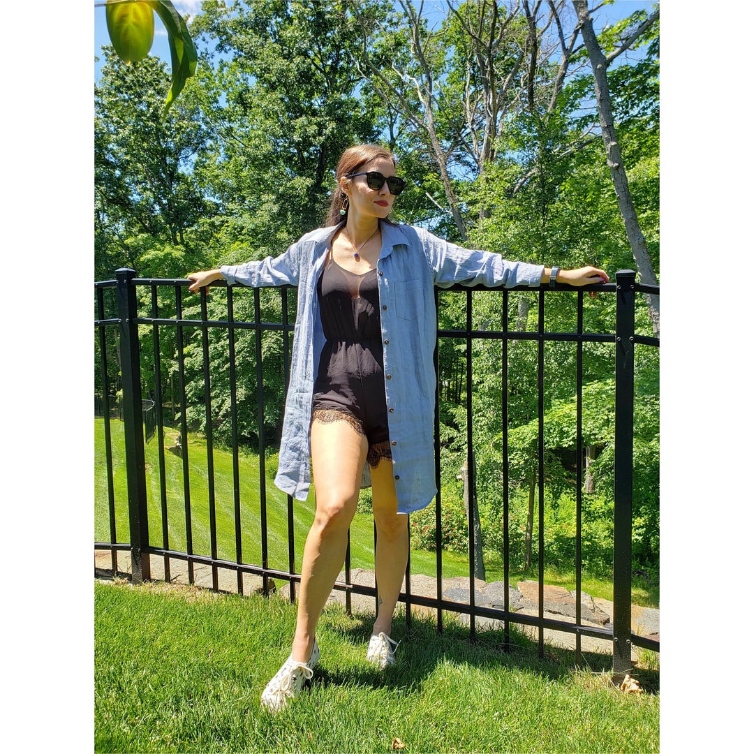 Bowery Linen Tunic Dress Blue Urbane Bowery Linen Tunic Dress Blue Urbane