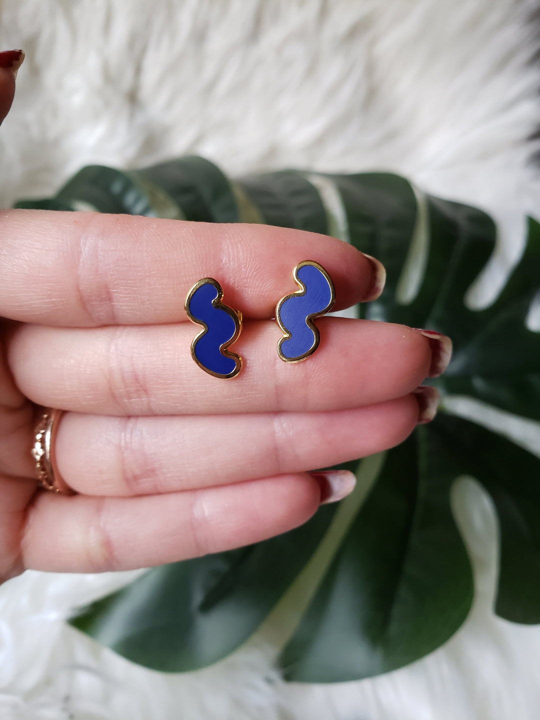 blue funky stud earrings