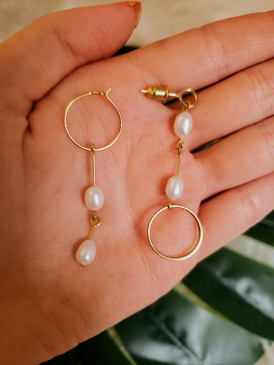 Asymmetrical Pearl Chain Earrings