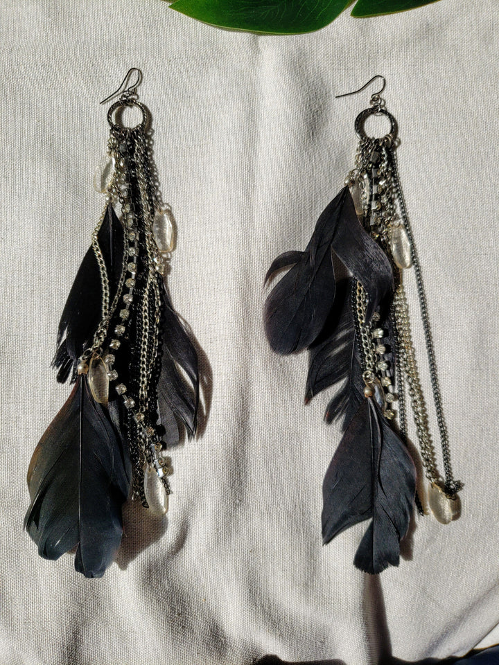 Vintage - Black Feather Earrings