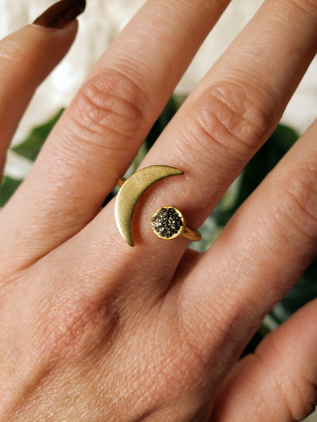 pyrite sun and moon ring