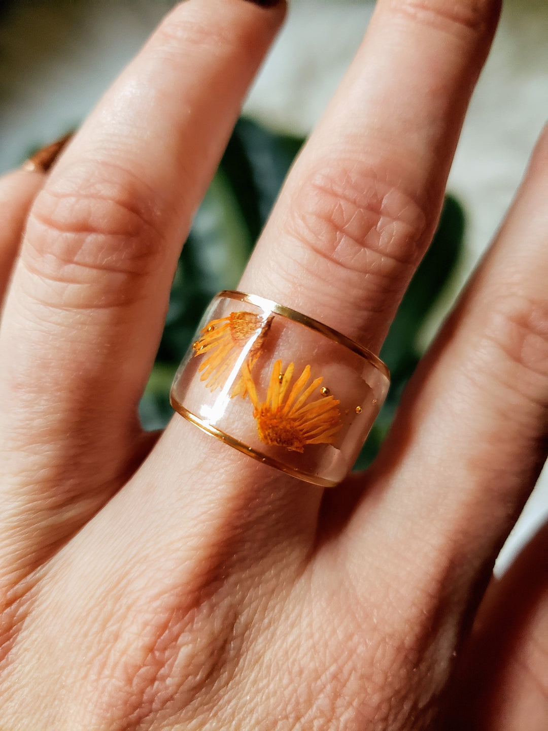 orange acrylic flower ring
