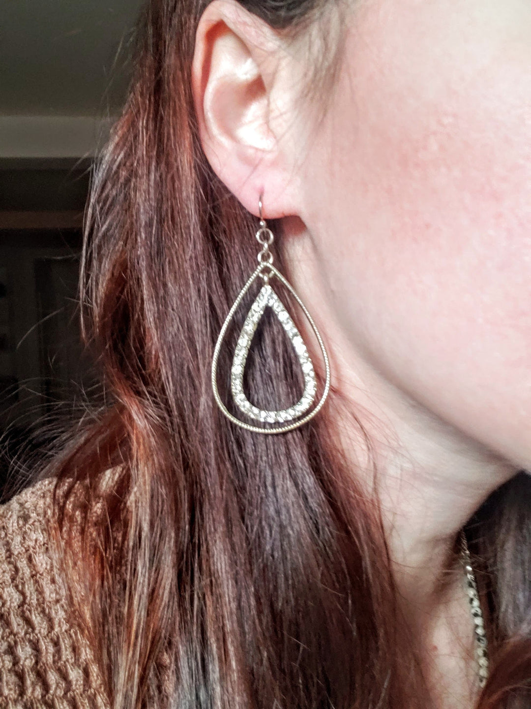 Vintage - Gold & Rhinestone Teardrop Earrings
