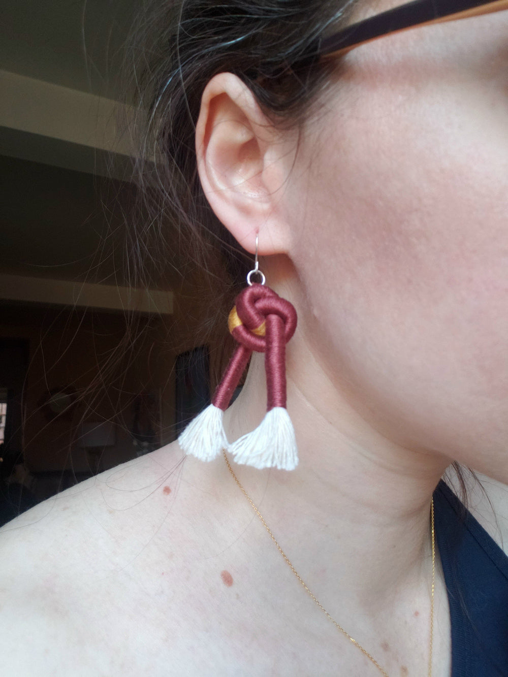merlot macrame earrings