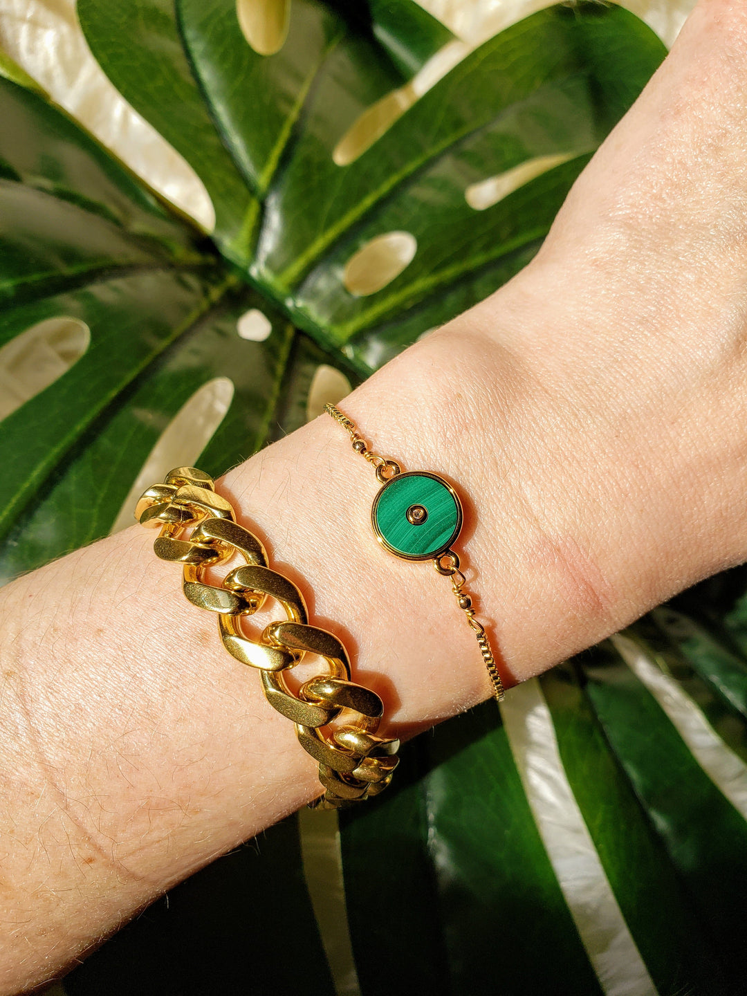 malachite and gold link bracelets