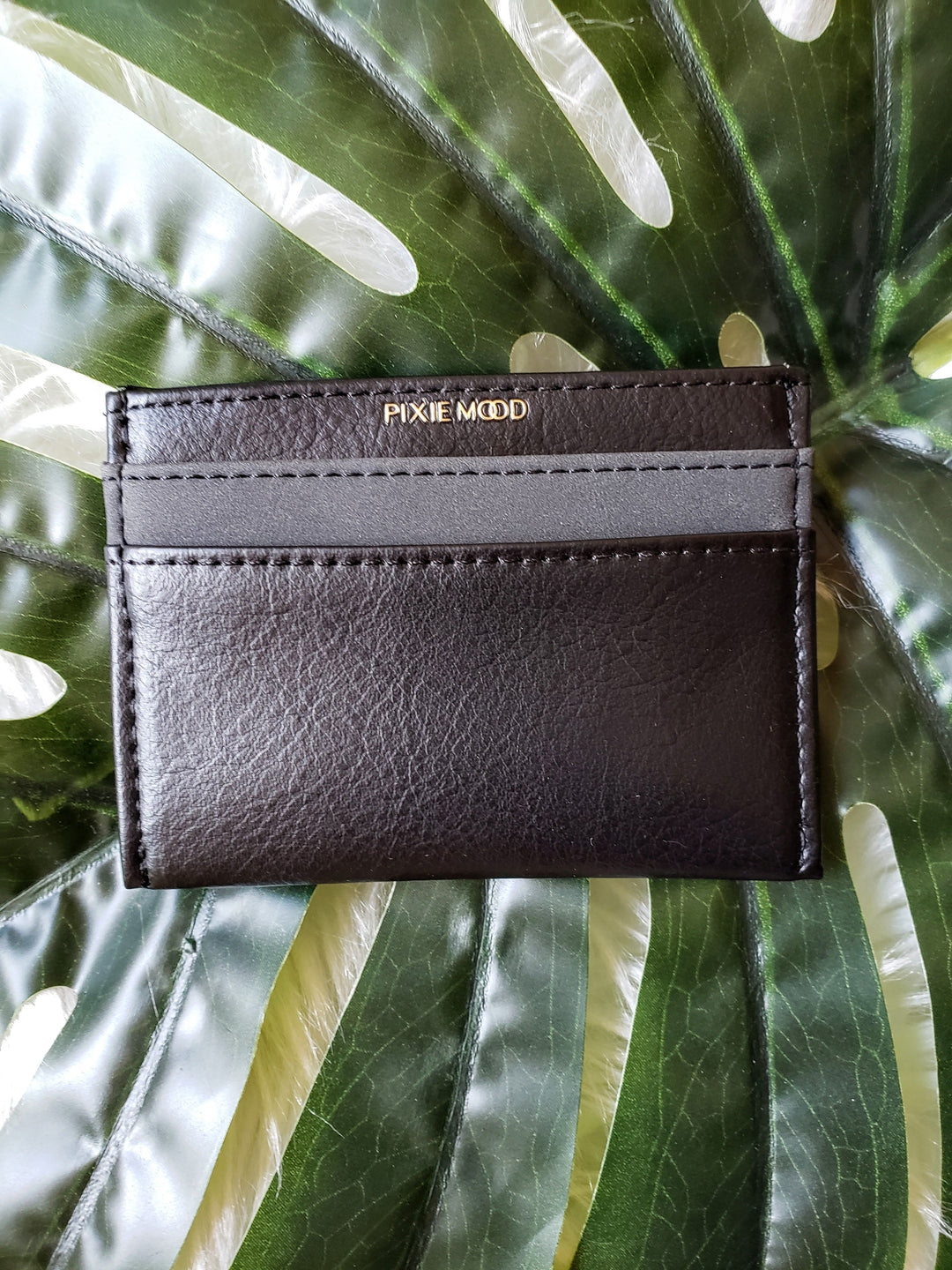 black vegan leather card case