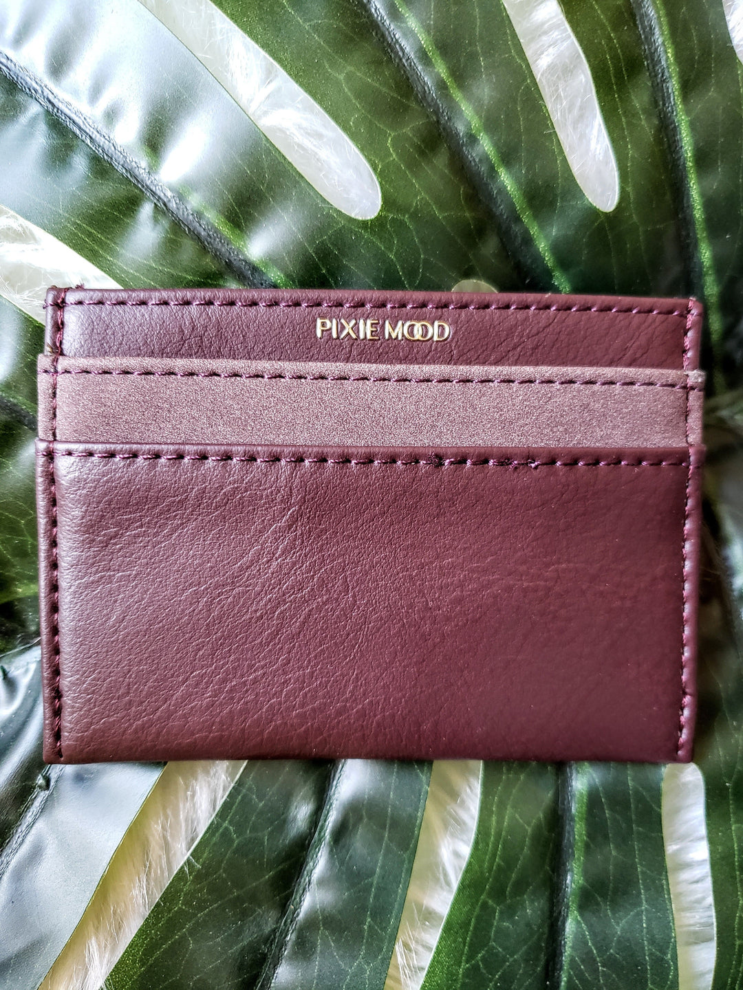 brown vegan leather card case