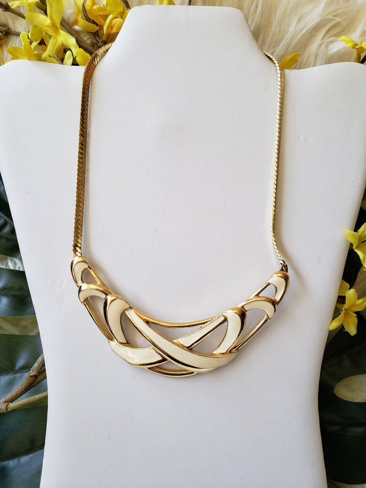 white and gold statement necklace