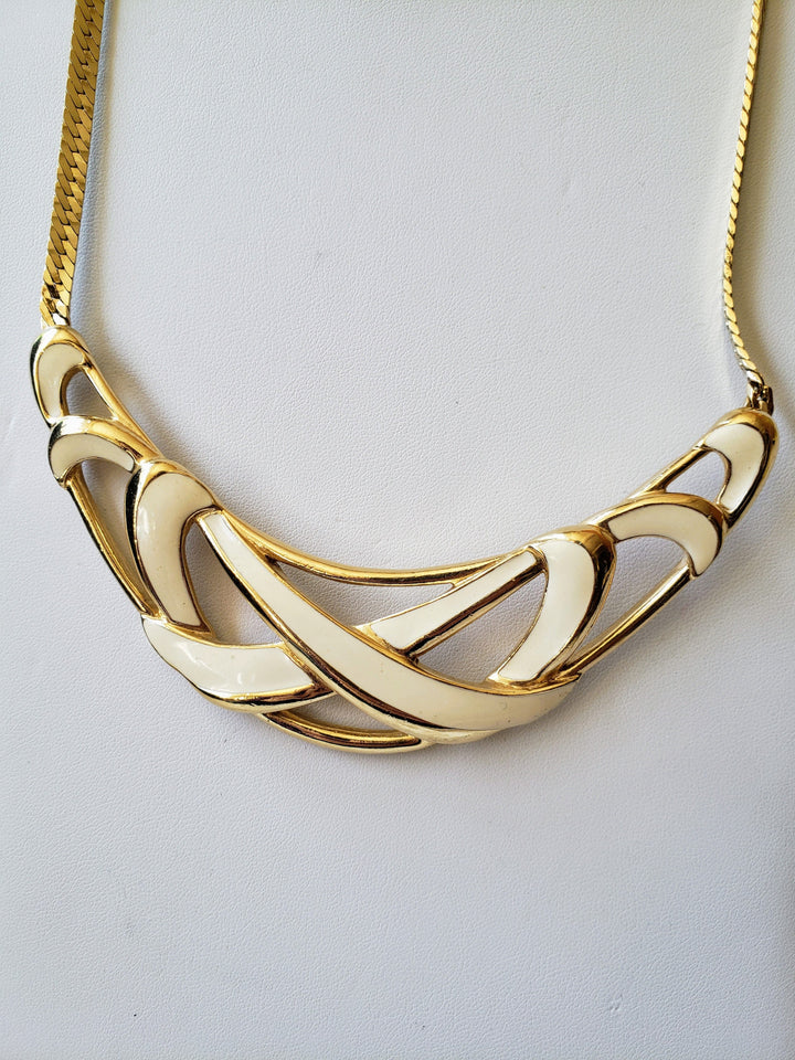 white and gold statement necklace