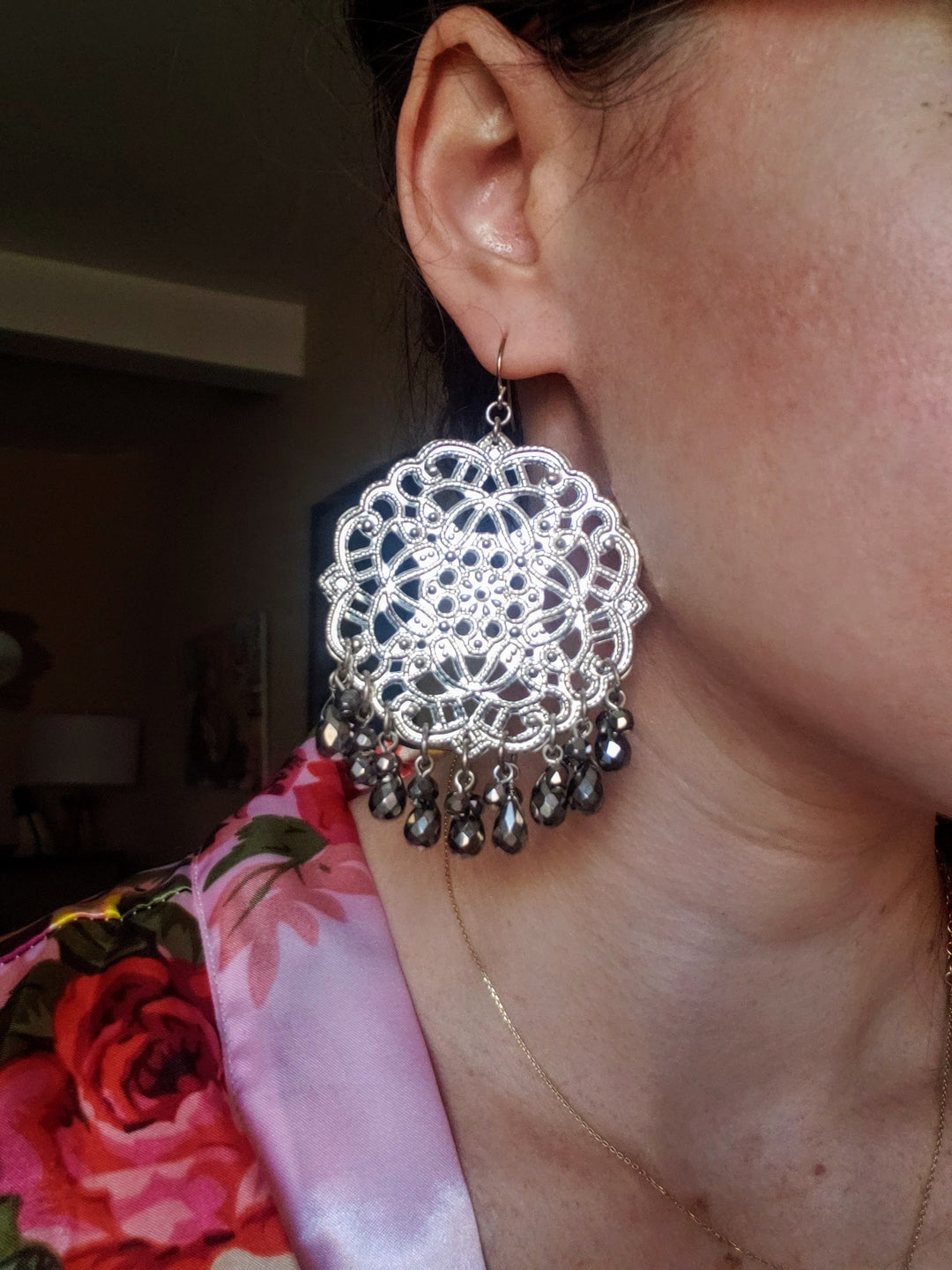 silver beaded antique earrings
