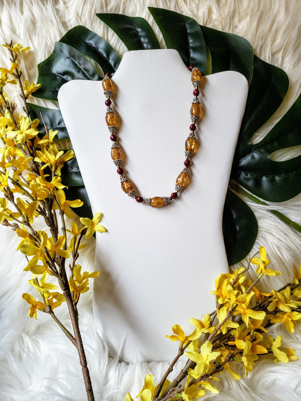 vintage dark yellow and red necklace