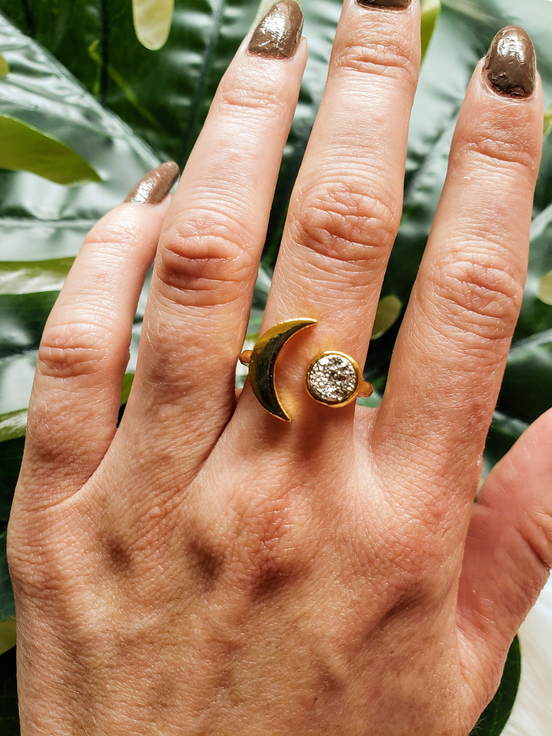 sun and druzy moon ring