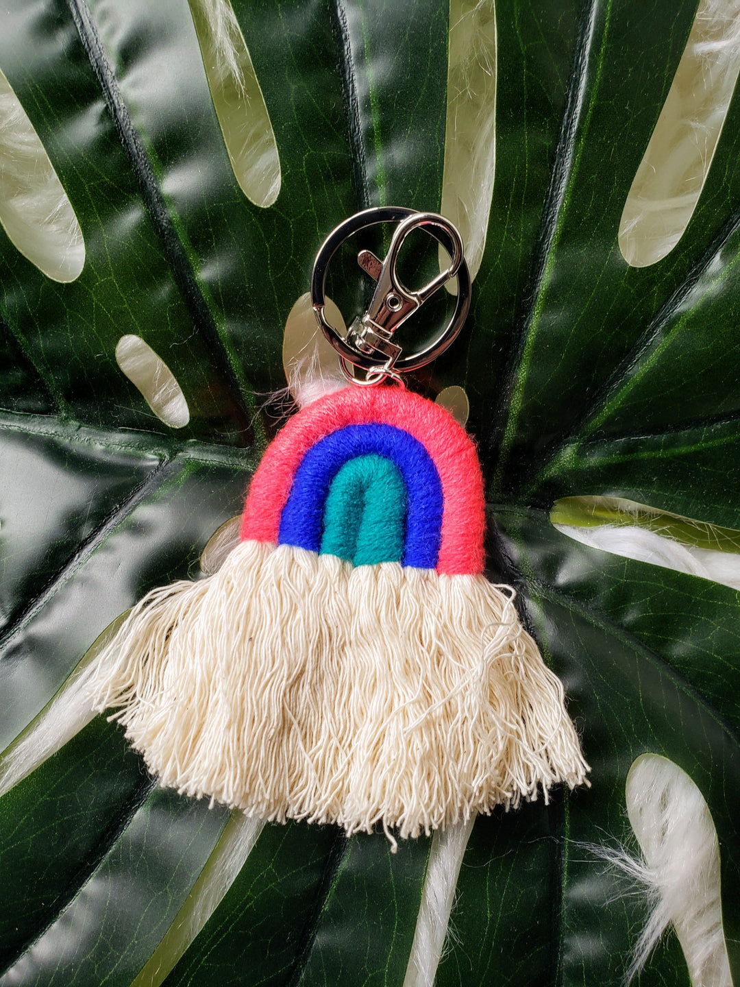 macrame rainbow keychain