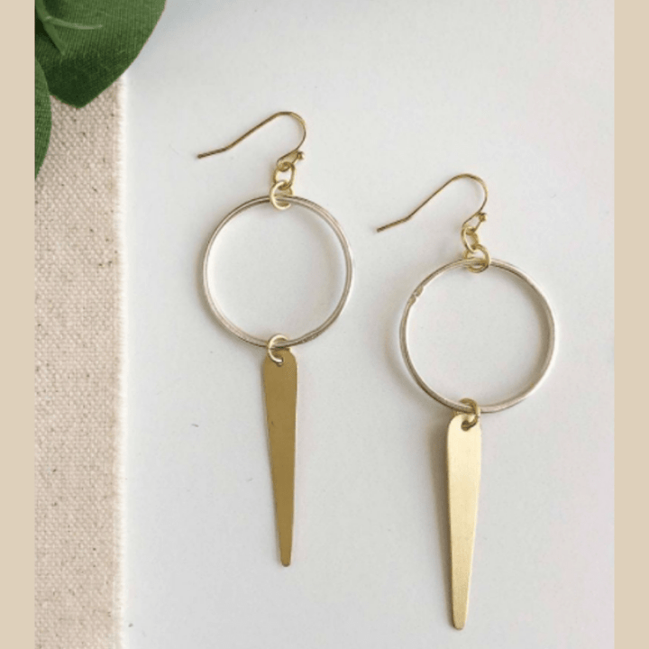 silver hoop and gold chain earrings
