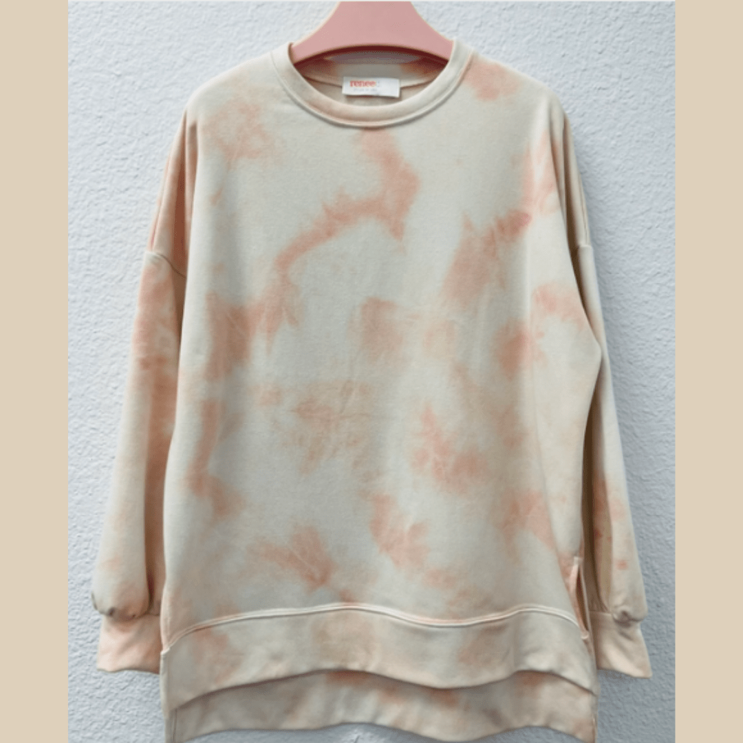 Tie Dye Cotton Sweatshirt - Peach/Cream