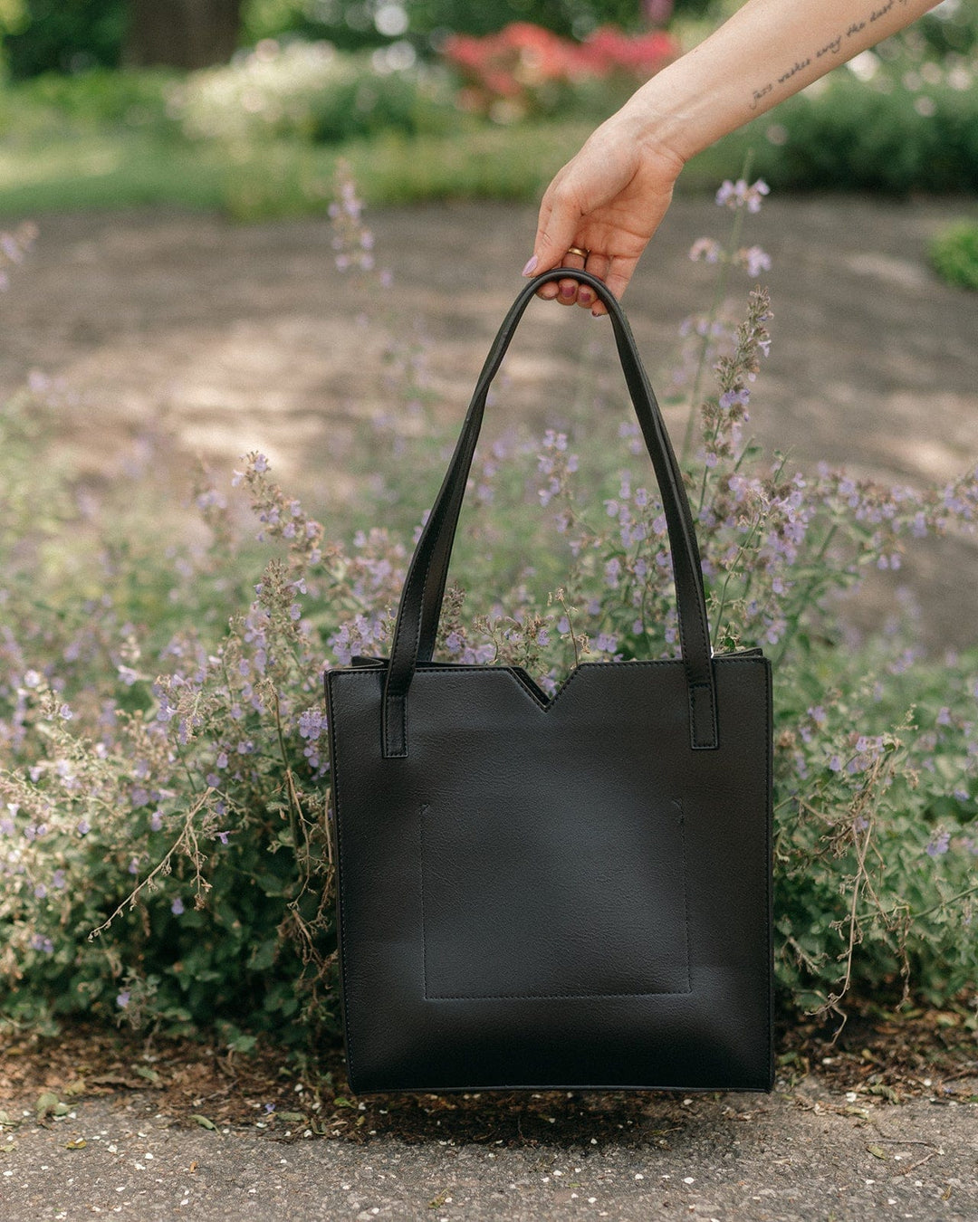vegan leather black handbag