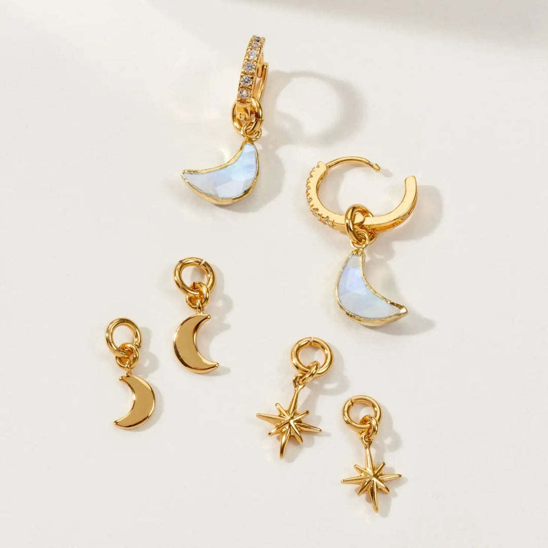 moonstone gold moon and star earrings