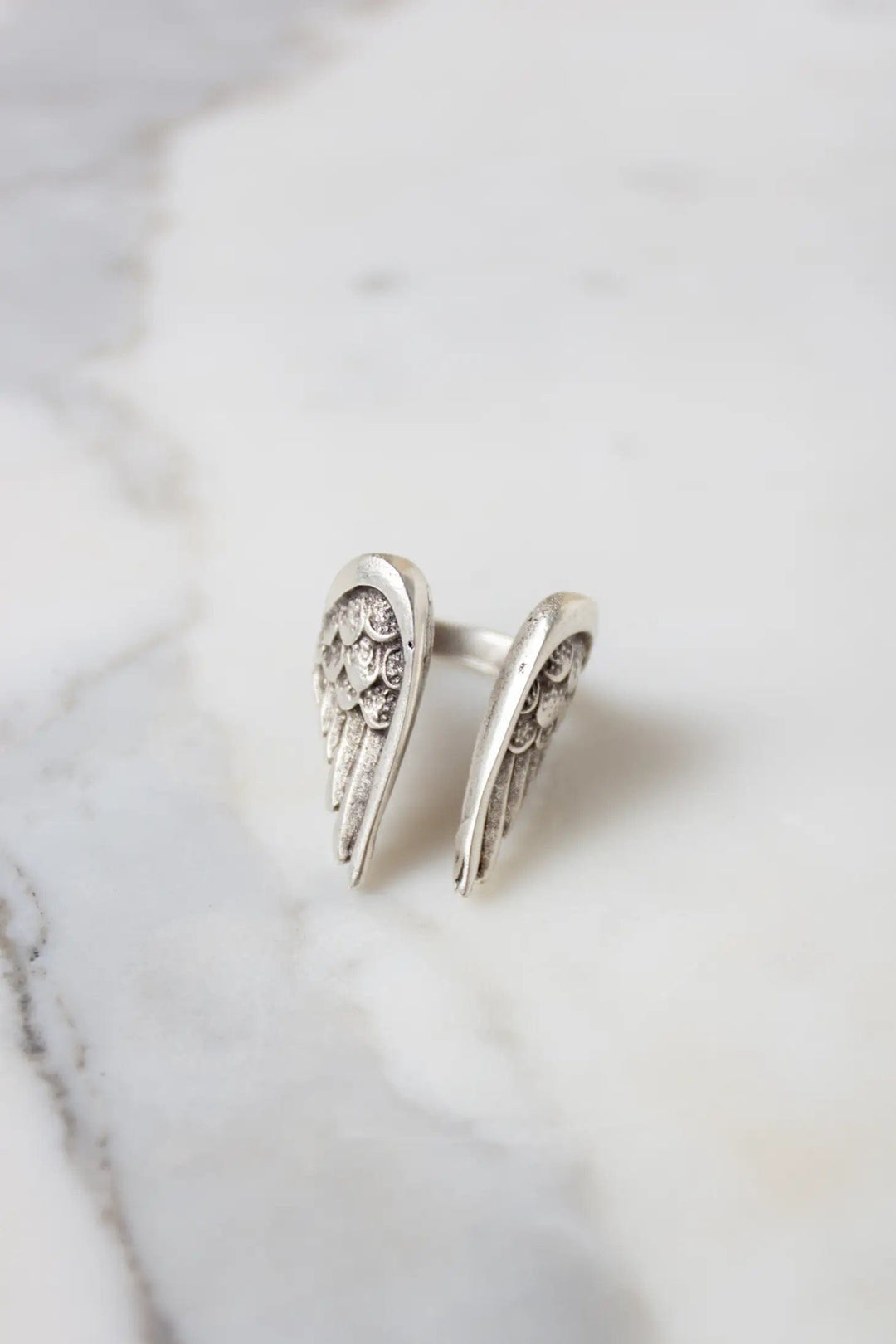 adjustable silver angel wings ring